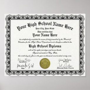 Black Border High School Diploma Replica Poster