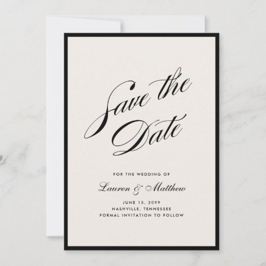 Black Border Ivory Modern Save the Date Kaart (Voorkant)