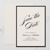Black Border Ivory Modern Save the Date Kaart (Voorkant / Achterkant)