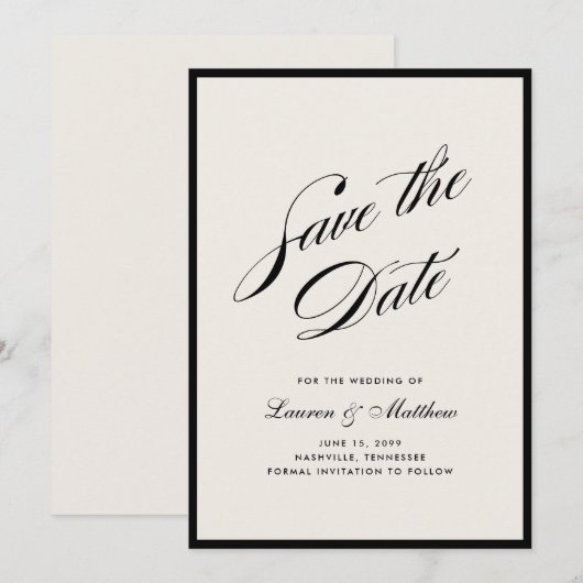 Black Border Ivory Modern Save the Date Kaart (Voorkant / Achterkant)