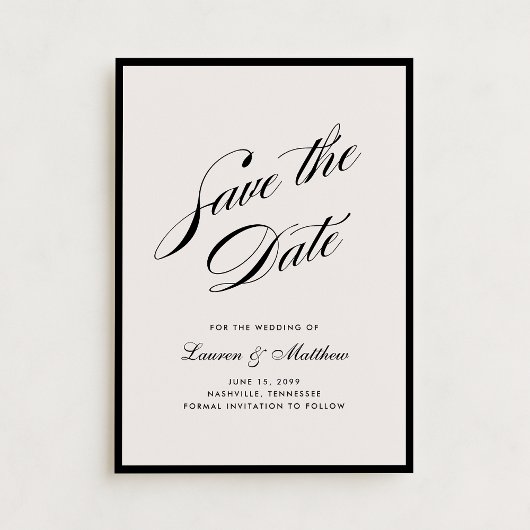 Black Border Ivory Modern Save the Date Kaart