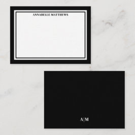 Black Border Minimalist Name Monogram Notitiekaartje