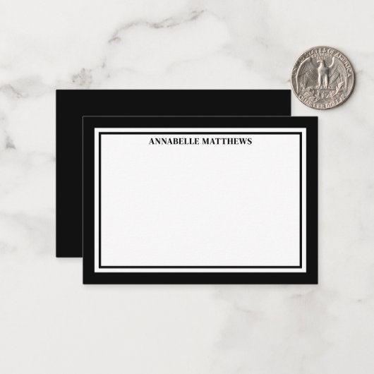 Black Border Minimalist Name Monogram Notitiekaartje (Voorkant / Achterkant in situ)