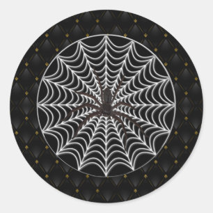 Black Border White Spider Web and Black Spider Ronde Sticker