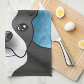 Black Boston Terrier Cartoon Dog Head op Blue Theedoek (Quarter Fold)
