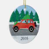 Black Boston Terrier die met Kerstmis rijdt Keramisch Ornament (Rechts)