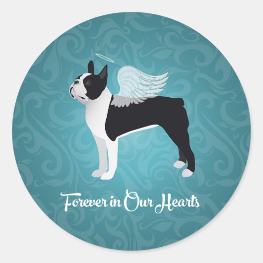 Black Boston Terrier Dog Angel Pet Memorial Ronde Sticker (Voorkant)