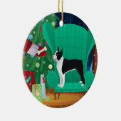 Black Boston Terrier en Santa's Gift Keramisch Ornament (Rechts)