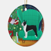 Black Boston Terrier en Santa's Gift Keramisch Ornament (Links)