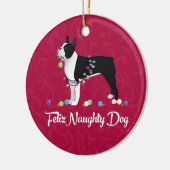 Black Boston Terrier Feliz Naughty Dog Design Keramisch Ornament (Links)