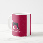 Black Boston Terrier Feliz Naughty Dog Design Koffiemok (Voorkant links)
