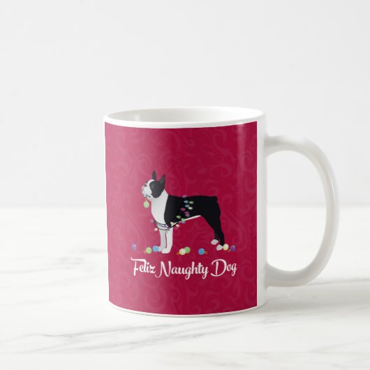 Black Boston Terrier Feliz Naughty Dog Design Koffiemok (Rechts)