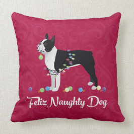 Black Boston Terrier Feliz Naughty Dog Design Kussen