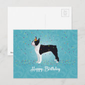 Black Boston Terrier Happy Birthday Design Briefkaart (Voorkant / Achterkant)