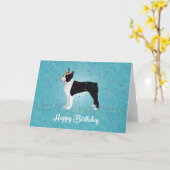 Black Boston Terrier Happy Birthday Design Kaart (Gele Bloem)