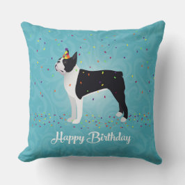 Black Boston Terrier Happy Birthday Design Kussen