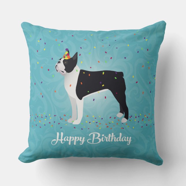 Black Boston Terrier Happy Birthday Design Kussen (Voorkant)