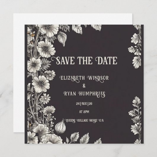 Black Botanical Delight Huwelijksuitnodiging Kaart (Voorkant / Achterkant)