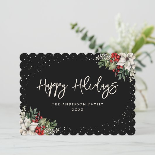 Black Botanical Feestdagenkaart (Staand voorkant)