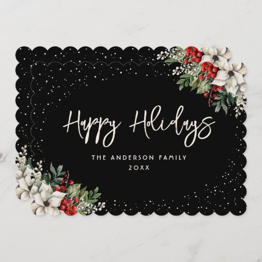 Black Botanical Feestdagenkaart (Voorkant / Achterkant)