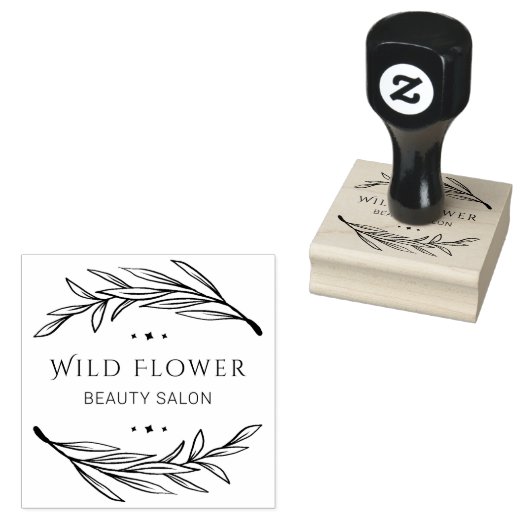 Black Botanical Leaves Custom Beauty Salon Logo Rubberstempel