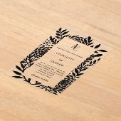 Black botanical modern monogram luxury wedding acryl uitnodigingen (Laagn)