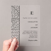 Black botanical monogram clear luxxury wedding acryl uitnodigingen (Insitu (Draagbaar))