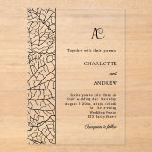 Black botanical monogram clear luxxury wedding acryl uitnodigingen (Voorkant)