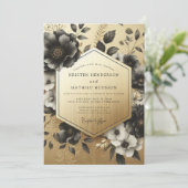 Black Botanical Opulent Wedding Kaart (Staand voorkant)