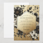 Black Botanical Opulent Wedding Kaart (Voorkant / Achterkant)