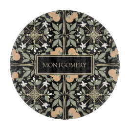 Black Botanical Orange Blossoms Pattern Snijplank