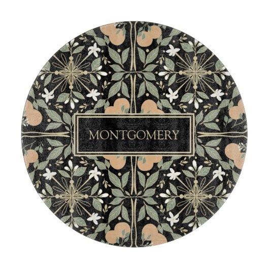 Black Botanical Orange Blossoms Pattern Snijplank (Voorkant)