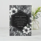 Black Botanical Romance Wedding Kaart (Staand voorkant)