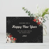 Black Botanical Snowflakes New Year Card Feestdagenkaart (Staand voorkant)