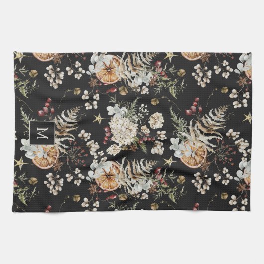 Black Botanical Vakantie Theedoek (Horizontaal)