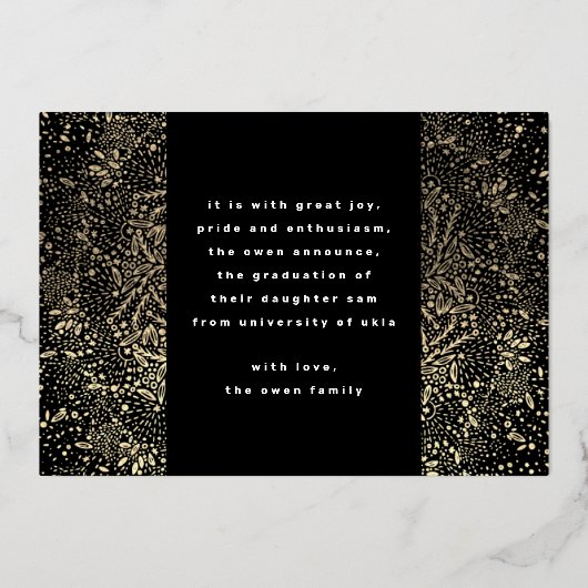 Black Botanicals Afstudeerder Foto Gold Foil Annou Folie Uitnodiging (Achterkant)