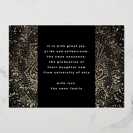 Black Botanicals Afstudeerder Foto Gold Foil Annou Folie Uitnodiging (Achterkant)