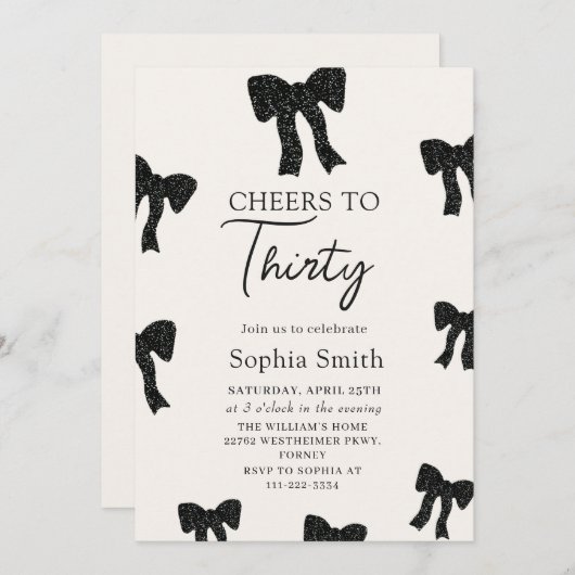 Black Bow 30e verjaardag uitnodiging (Voorkant / Achterkant)