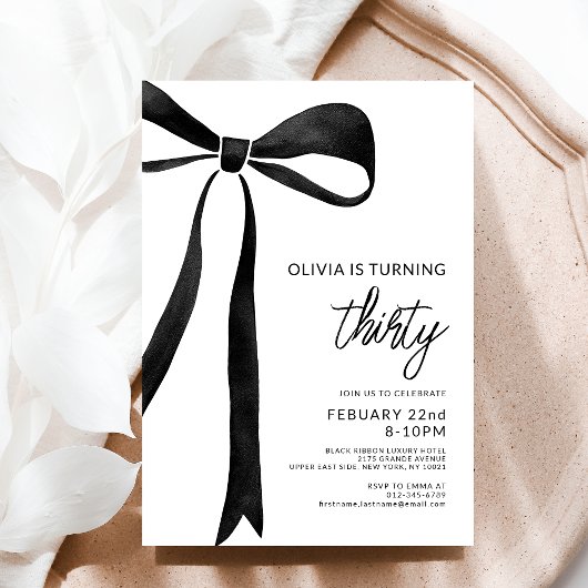 Black Bow 30th Birthday Party Celebration-script Kaart