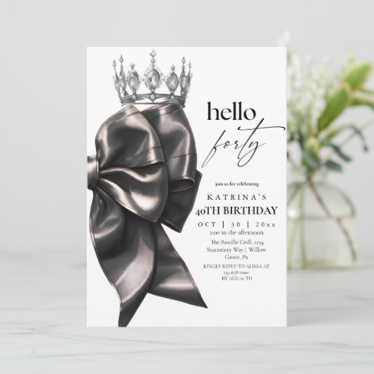 Black Bow 40th Birthday Kaart (Staand voorkant)