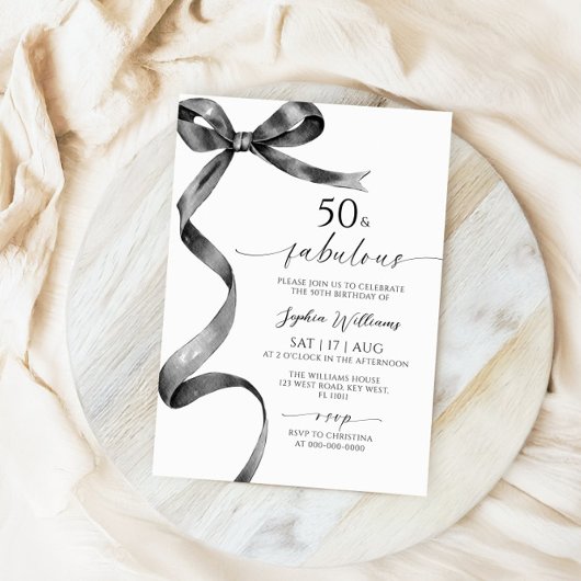 Black Bow 50 en fantastische verjaardagsuitnodigin Kaart
