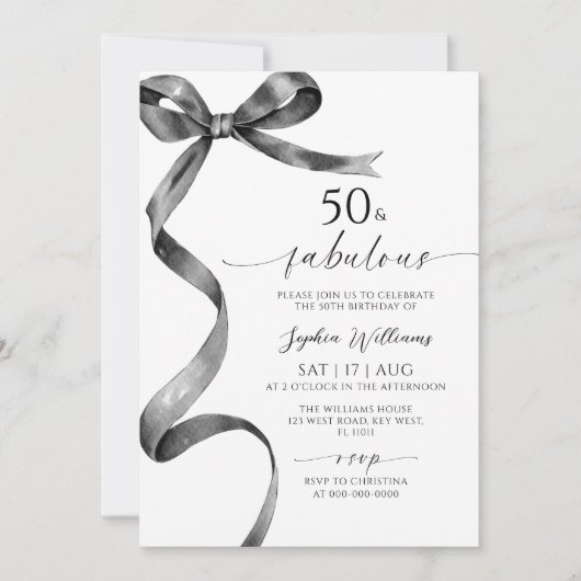 Black Bow 50 en fantastische verjaardagsuitnodigin Kaart (Voorkant)