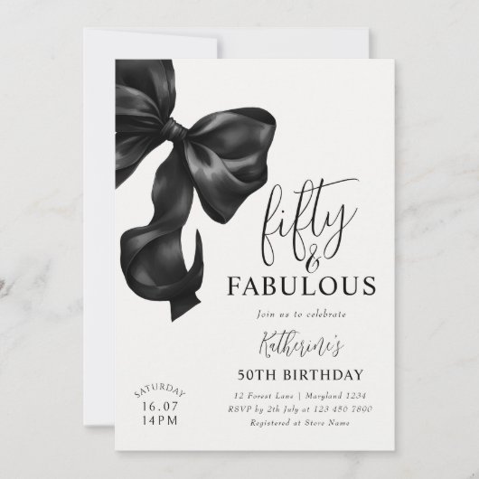 Black Bow 50e verjaardag Kaart (Voorkant)
