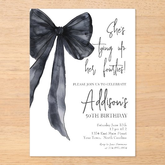 black bow 50th Birthday Party Invitation Acryl Uitnodigingen (Voorkant)