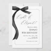 Black Bow 8th Birthday Invitation Kaart (Voorkant)