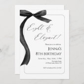 Black Bow 8th Birthday Invitation Kaart (Voorkant / Achterkant)