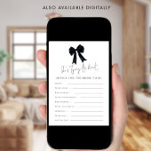 Black Bow Advice for Bride Bridal Shower Game Card Kaart