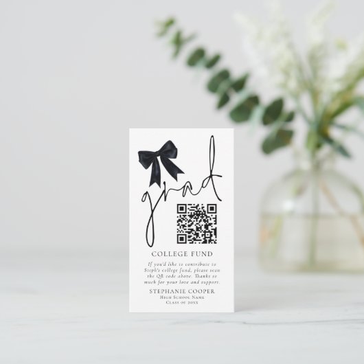 Black Bow Afstudeerder Afstuderen QR Code College  Informatiekaartje (Staand voorkant)