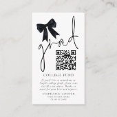 Black Bow Afstudeerder Afstuderen QR Code College  Informatiekaartje (Voorkant)