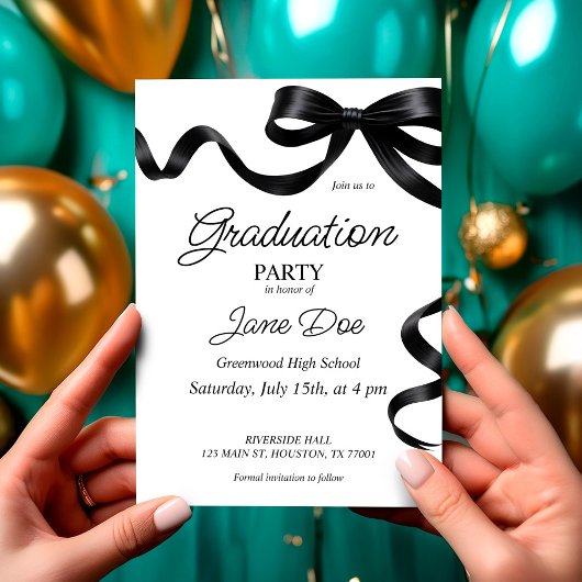 Black Bow Afstuderen Invitation Ribbon Afstudeerde Kaart